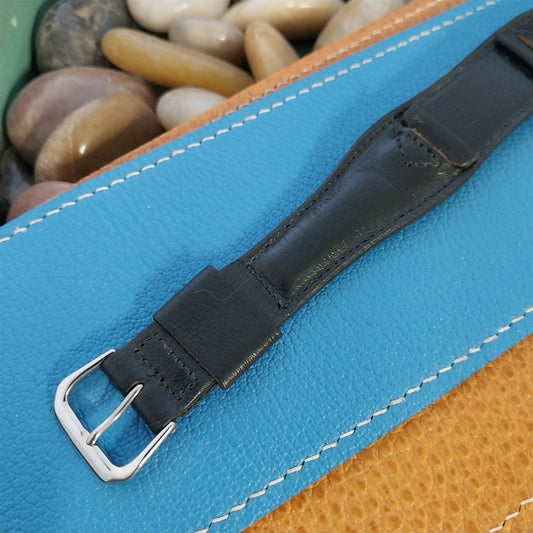 17.5mm 1970s Classic Cuff Vintage Black Leather Unused nos One Piece Watch Band