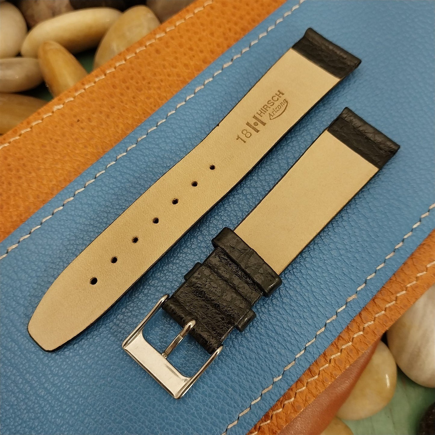 18mm Hirsch Arizona Black Leather Tapered 18/16 Unused NOS Vintage Watch Band