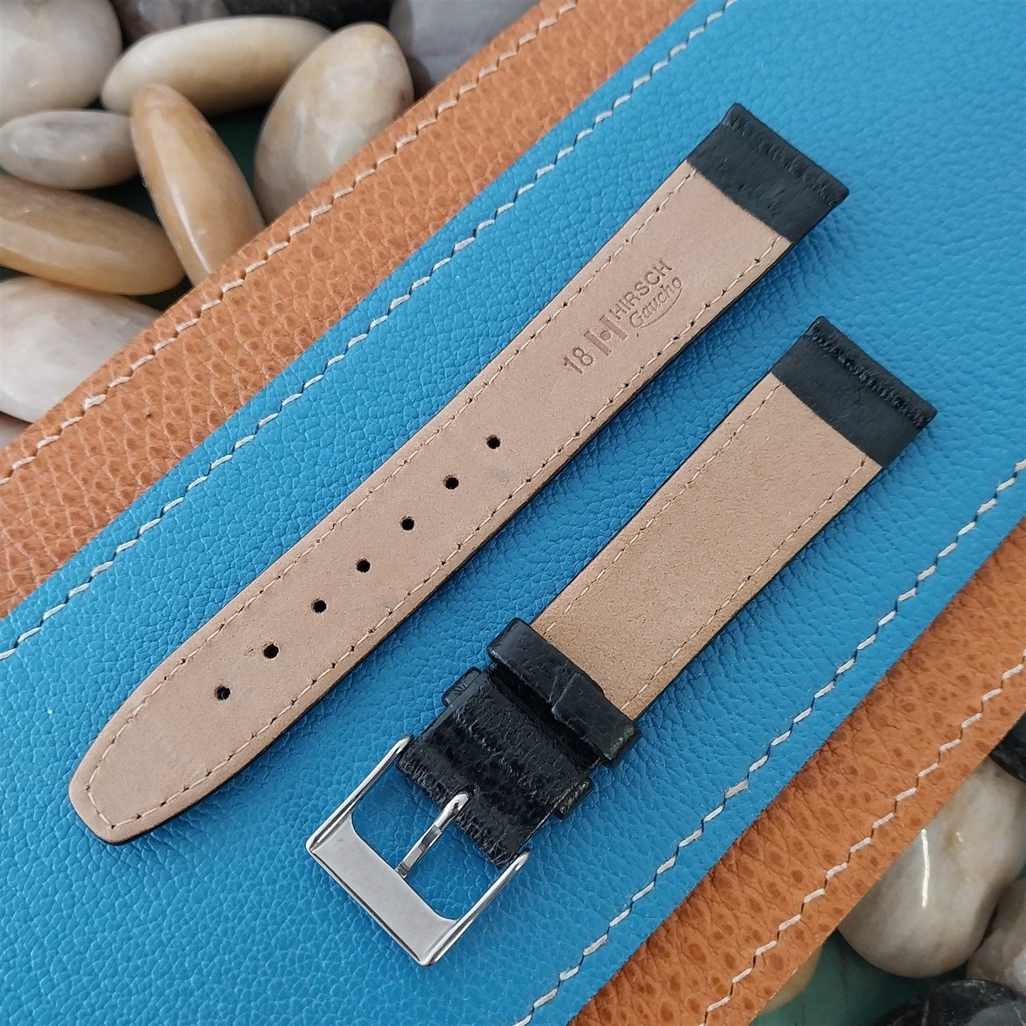 18mm Hirsch Gaucho Black Leather Ridged Tapered 18/16 Unused Vintage Watch Band