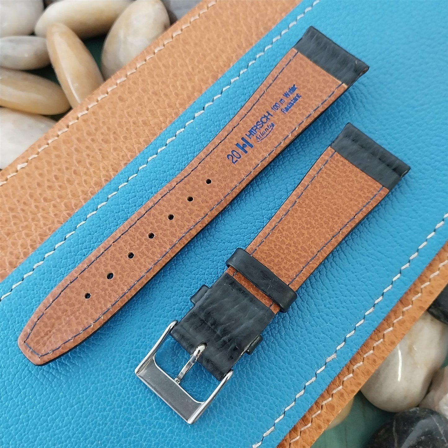 20mm Hirsch Atlantis Black Shark Grain Leather Unused Tapered 20/16 Watch Band