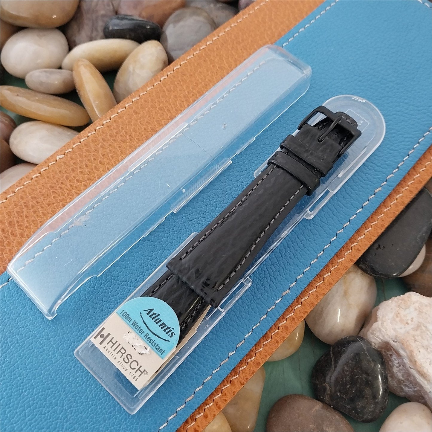 20mm Hirsch Atlantis Black Shark Grain Leather Unused Tapered 20/16 Watch Band