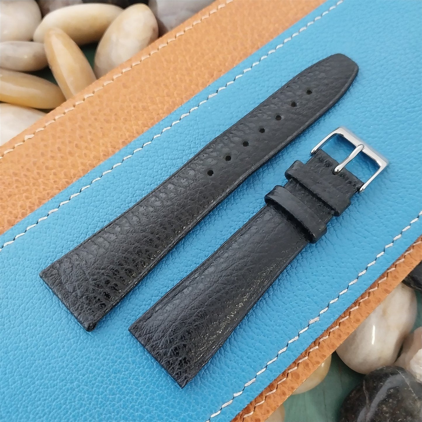 20mm Hirsch Arizona Black Leather Tapered 20/16 Unused NOS Vintage Watch Band