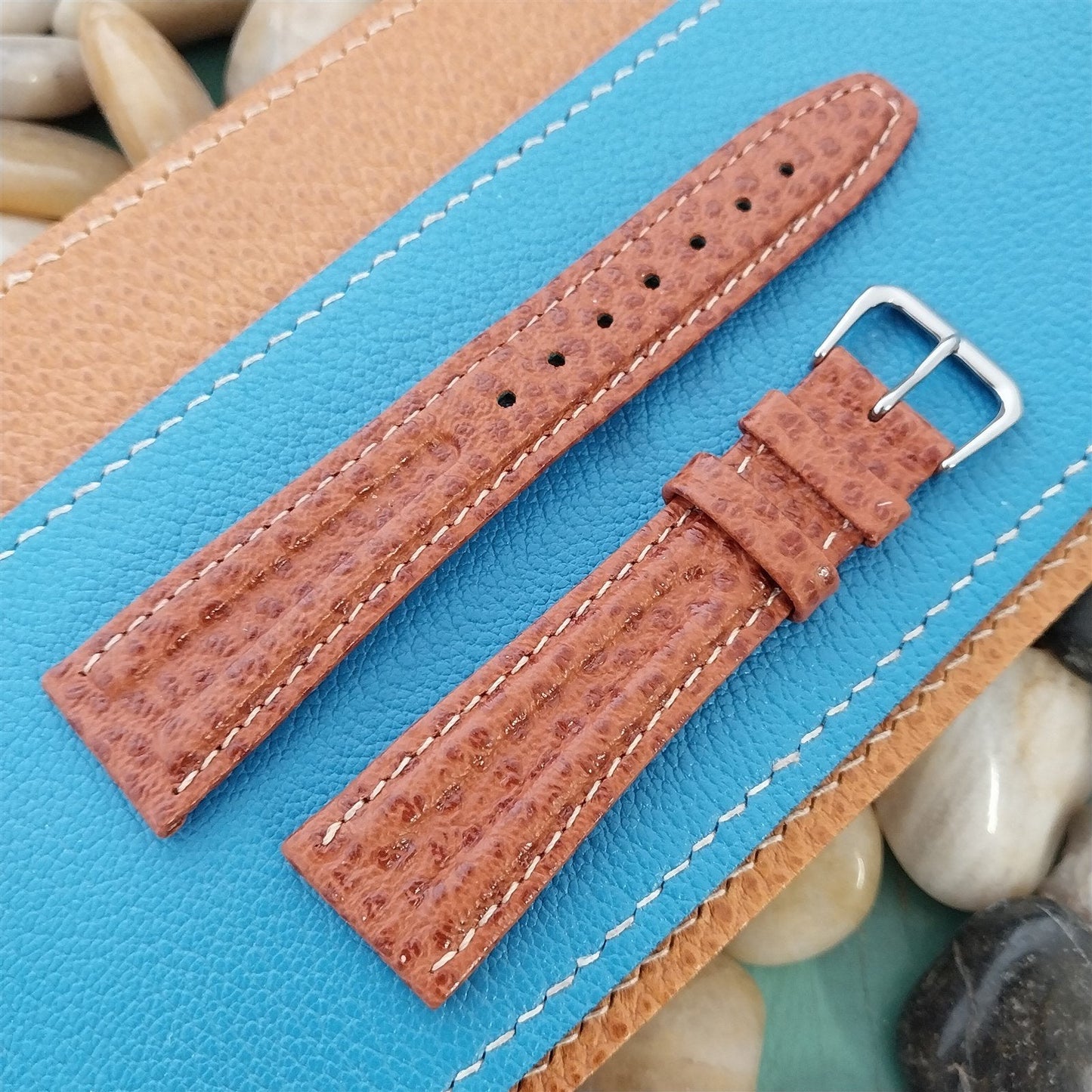 20mm Hirsch Gaucho Brown Leather Ridged Tapered 20/16 Unused Vintage Watch Band