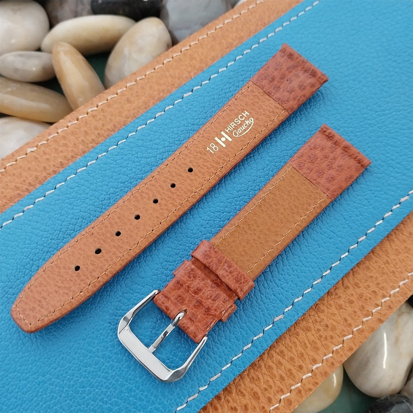 18mm Hirsch Gaucho Brown Leather Ridged Tapered 18/16 Unused Vintage Watch Band