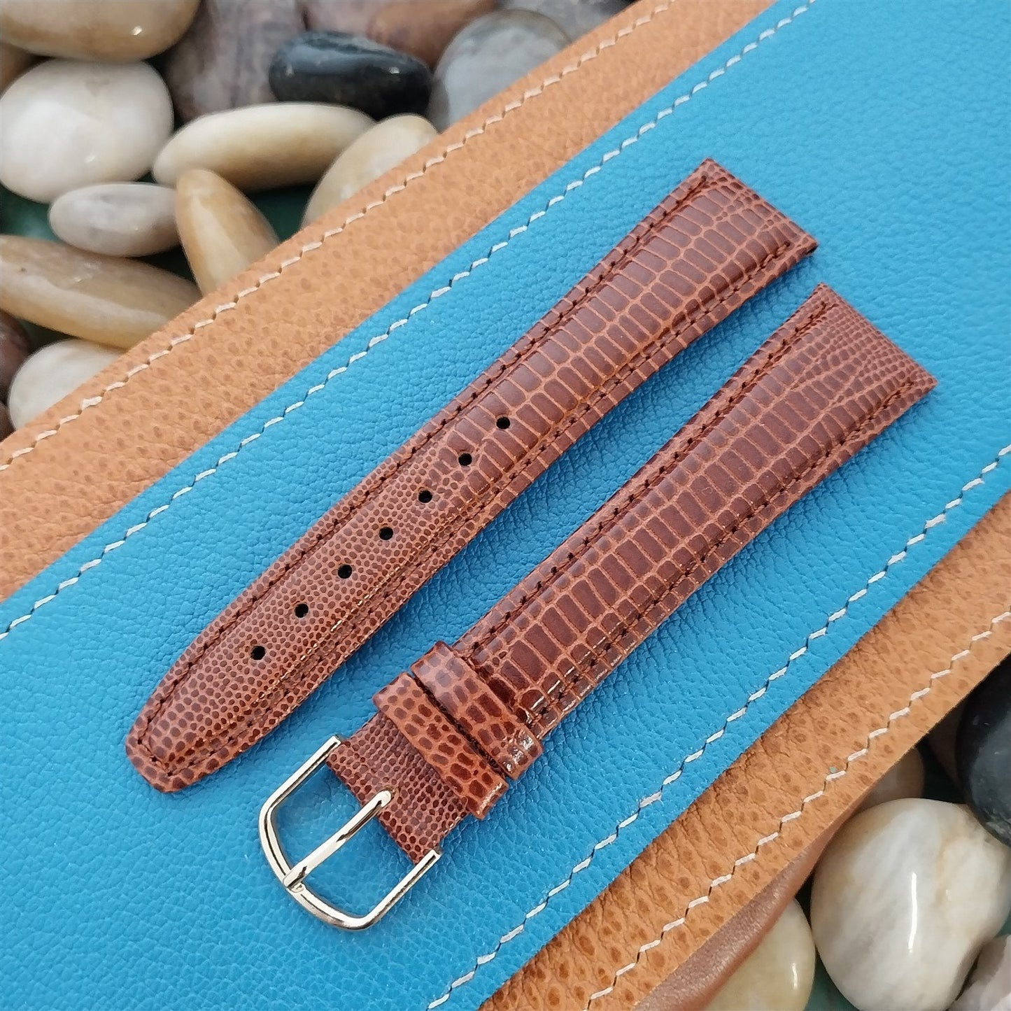 20mm Hirsch Long Lizard Grain Leather Tapered 20/16 Unused Vintage Watch Band