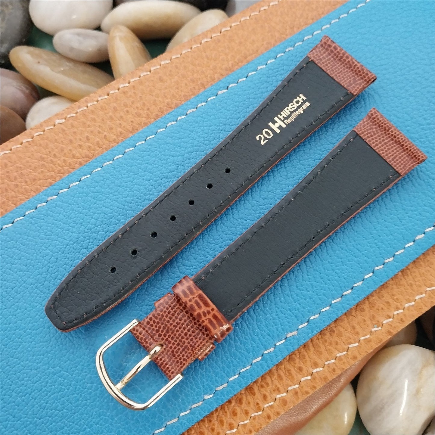 20mm Hirsch Long Lizard Grain Leather Tapered 20/16 Unused Vintage Watch Band