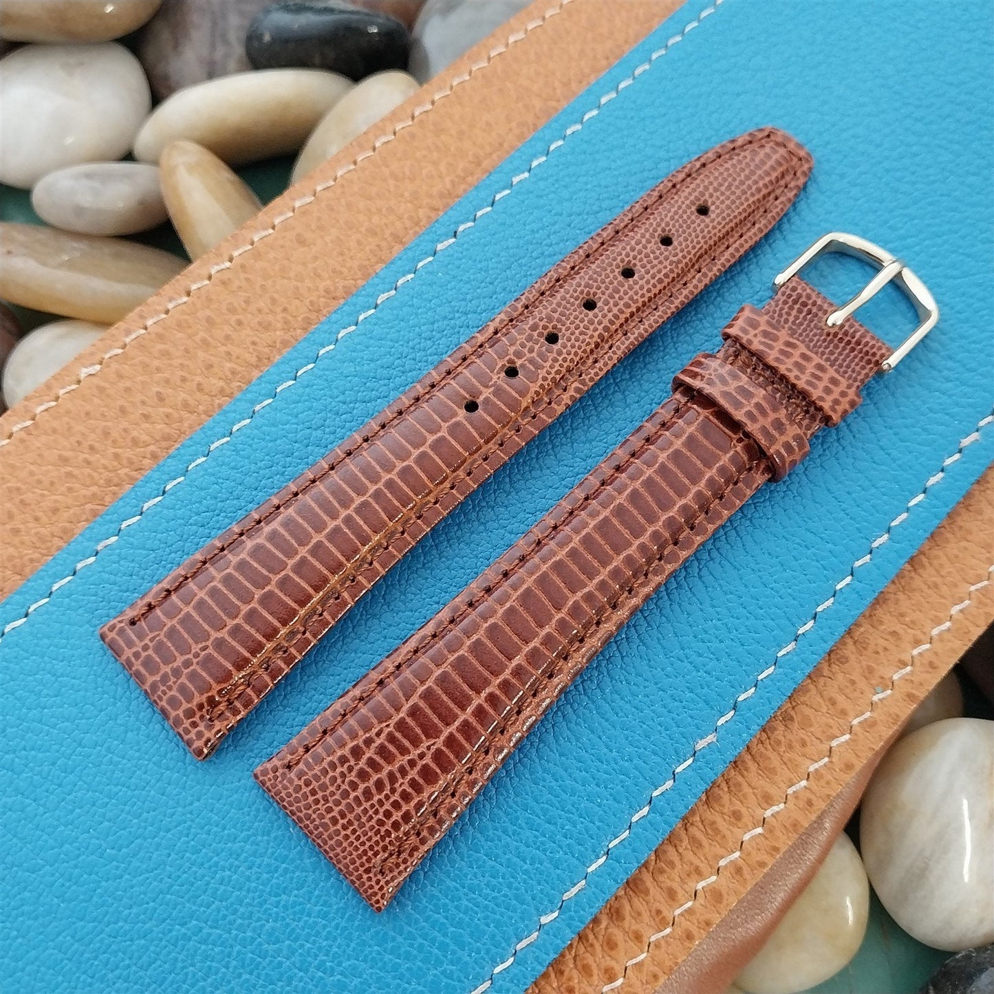 20mm Hirsch Long Lizard Grain Leather Tapered 20/16 Unused Vintage Watch Band