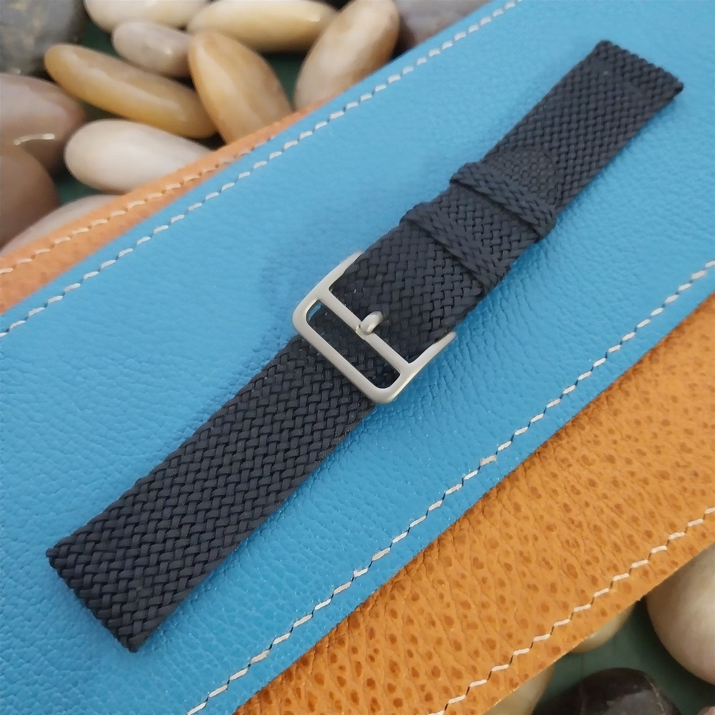 Vintage 18mm Braided Perlon Dark Blue Two-piece Unused Classic nos Watch Band