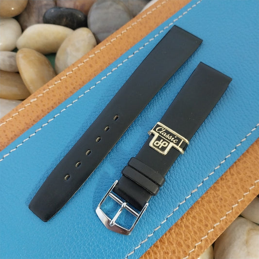 1960s 18mm Black Leather Classic Tapered 2-Keeper Unused Vintage Watch Band