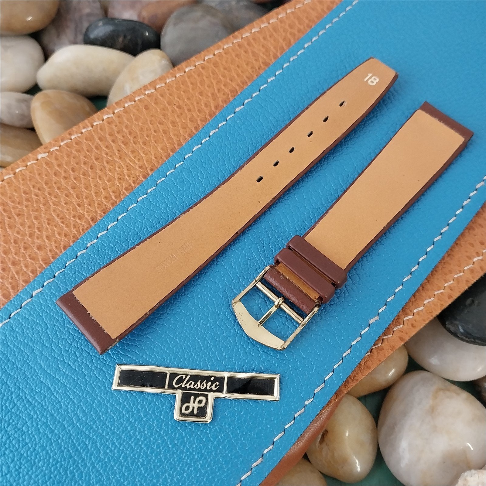 1960s 18mm Brown Leather Classic Tapered 18/15 NOS Unused Vintage Watch Band