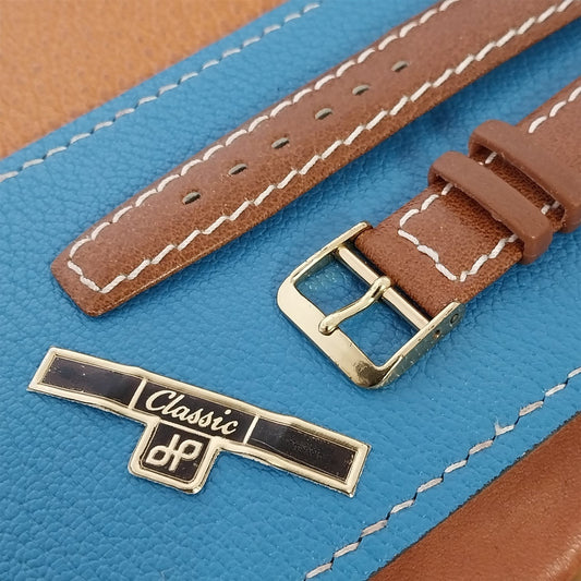 1960s 16mm Brown Leather Classic Contrast Stitch Tapered NOS Vintage Watch Band