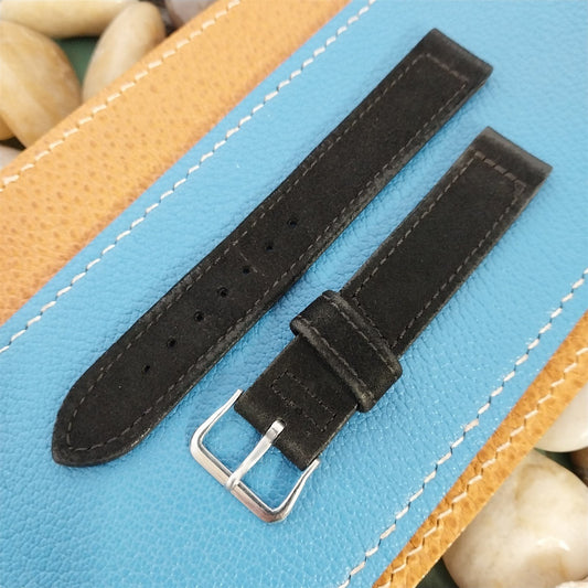 Elgin Black Suede 15mm Vintage Watch Band & Silver-Tone Logo Buckle