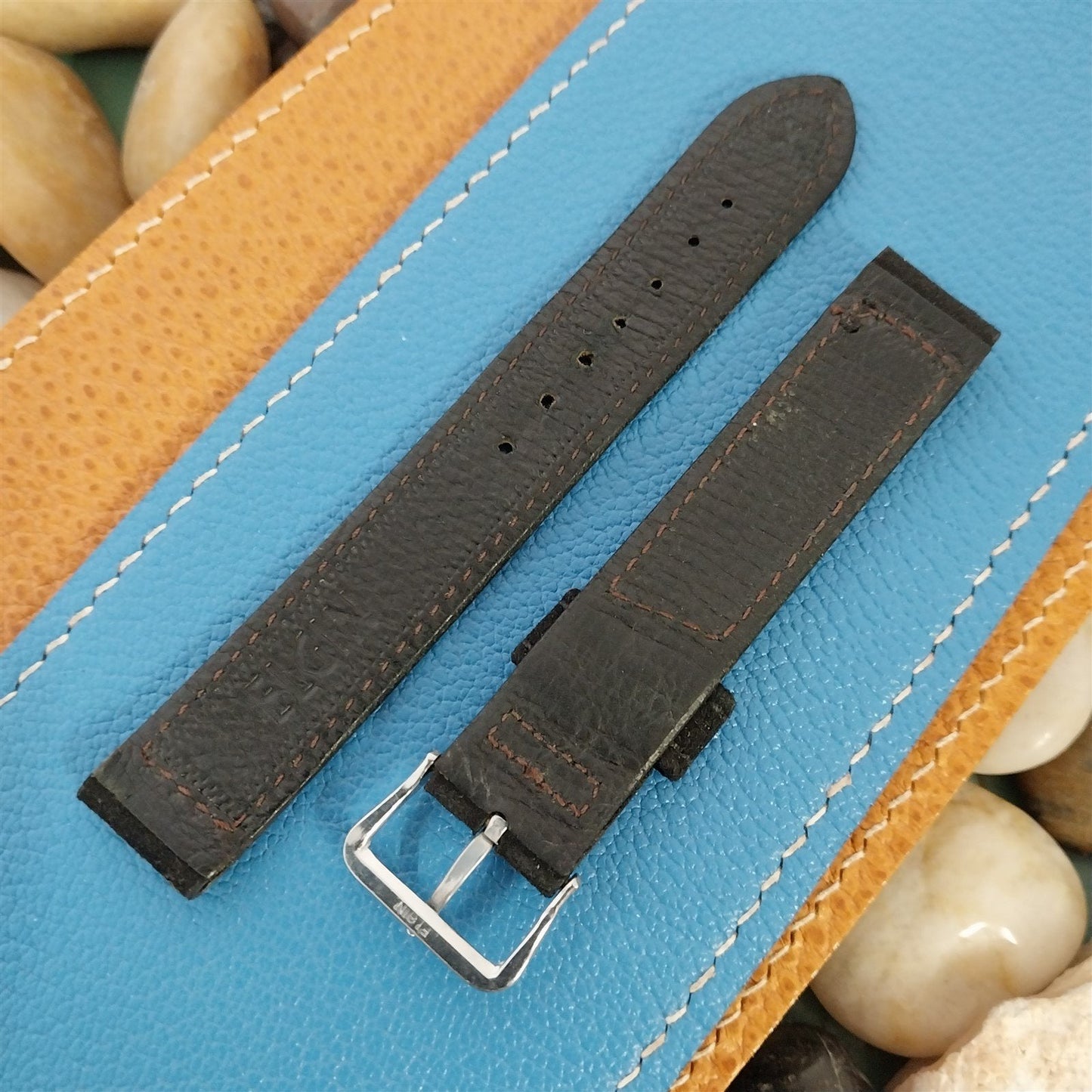 Elgin Black Suede 15mm Vintage Watch Band & Silver-Tone Logo Buckle