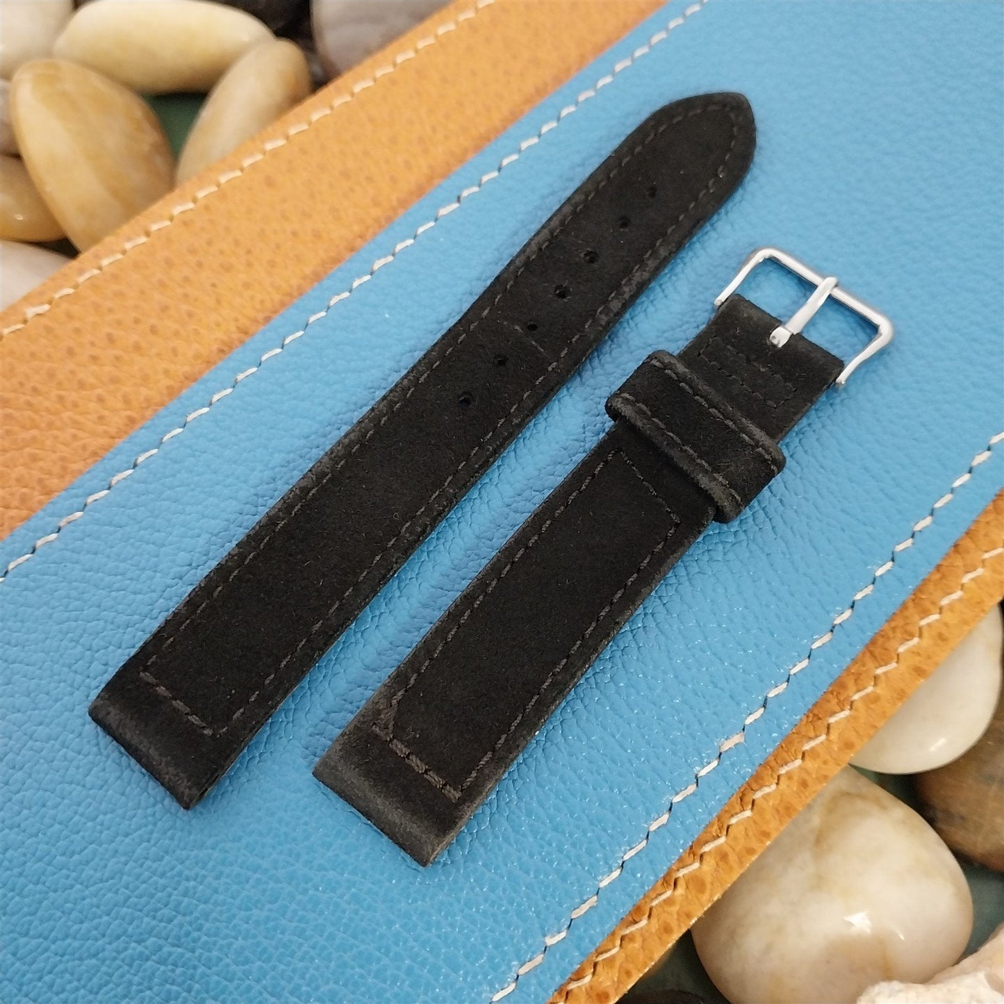 Elgin Black Suede 15mm Vintage Watch Band & Silver-Tone Logo Buckle