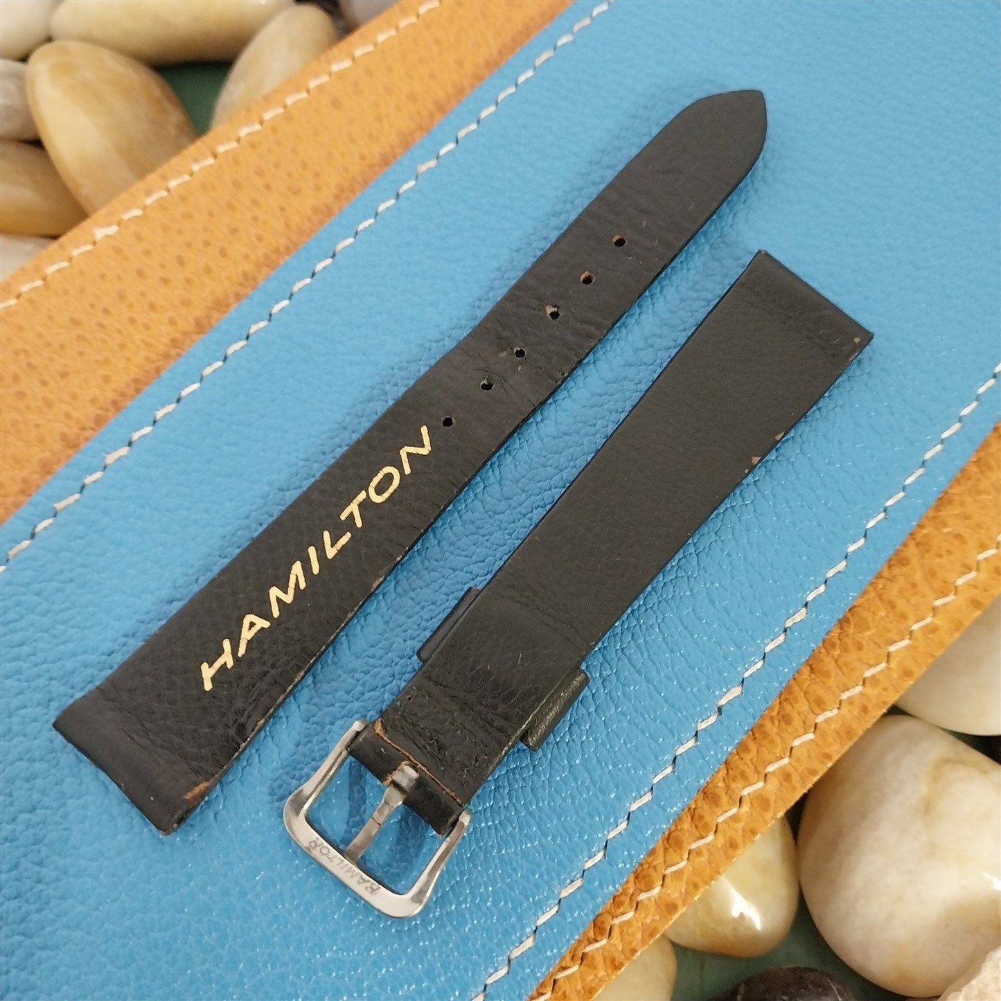 17mm Hamilton 1960s Black Calf & Stainless Logo Buckle Unused Vintage Watch Band