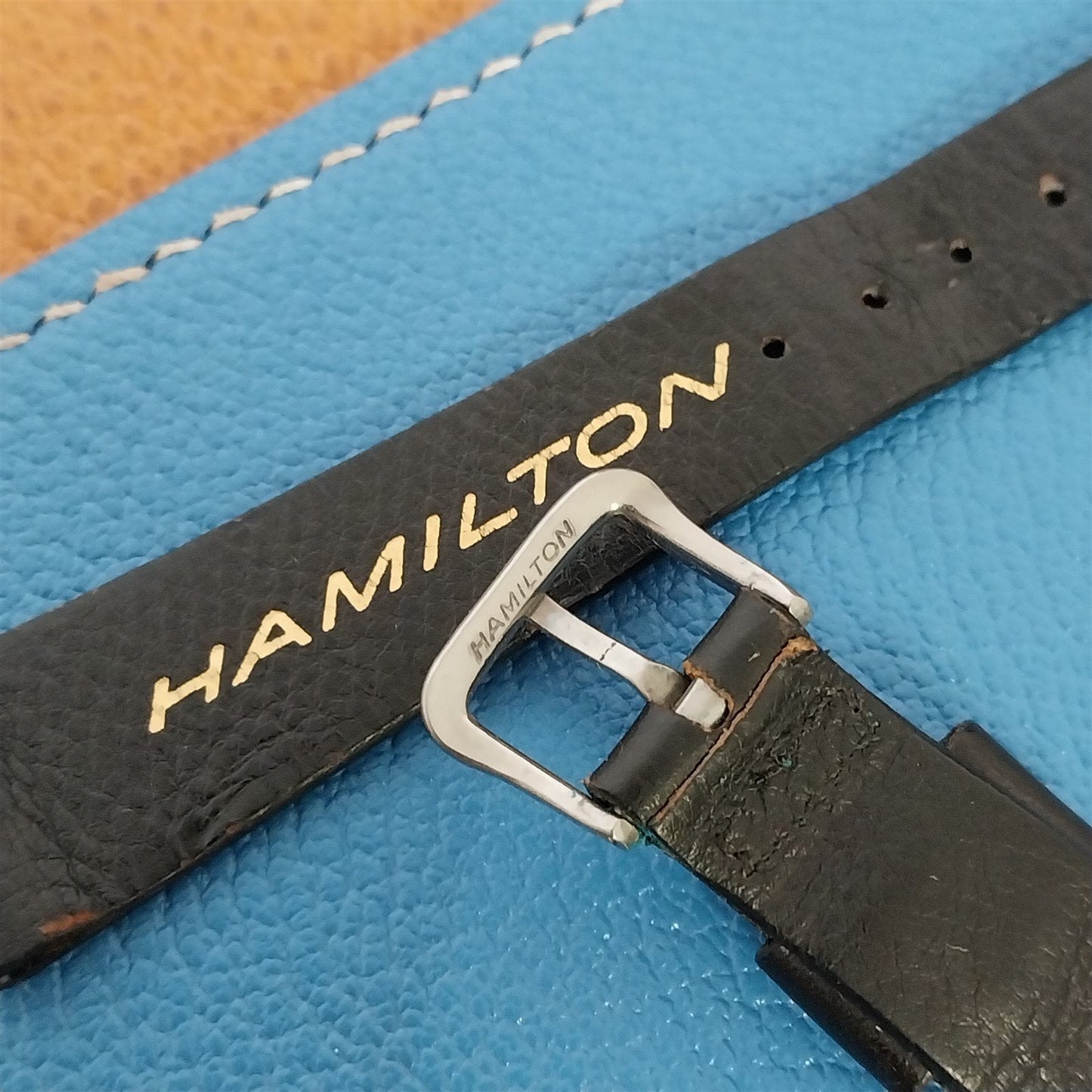 17mm Hamilton 1960s Black Calf & Stainless Logo Buckle Unused Vintage Watch Band