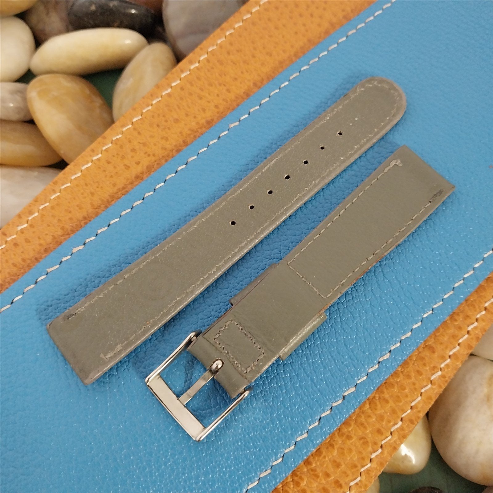 Vintage 17mm Gemex Gray Calf Leather nos Unused Classic Tapered 1960s Watch Band