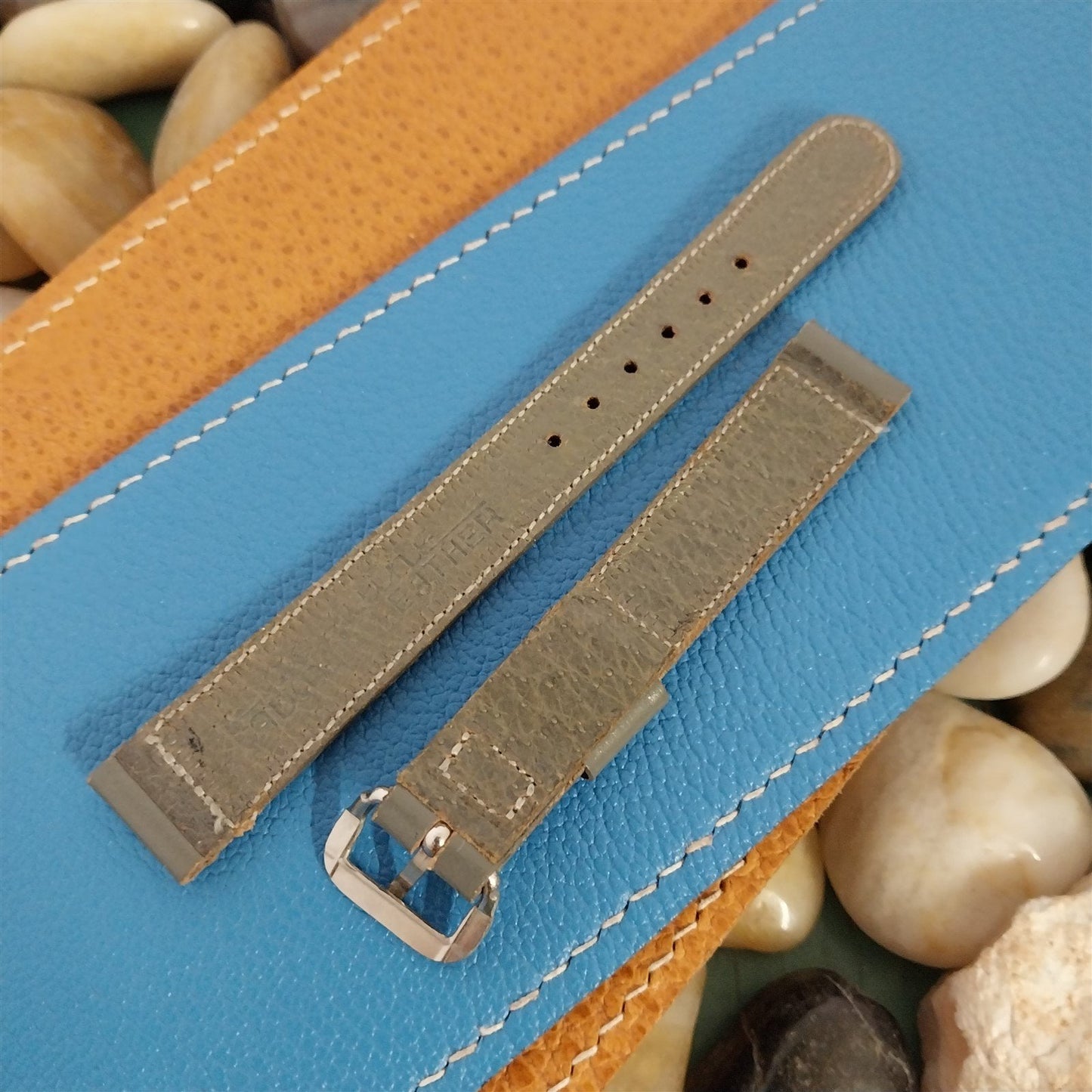 Vintage 9/16" 14mm Gray Saddle Unused Classic Tapered 1950s Watch Band