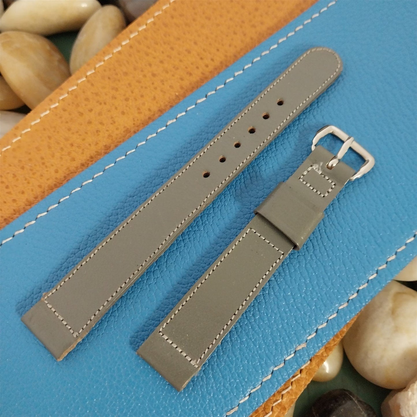 Vintage 9/16" 14mm Gray Saddle Unused Classic Tapered 1950s Watch Band