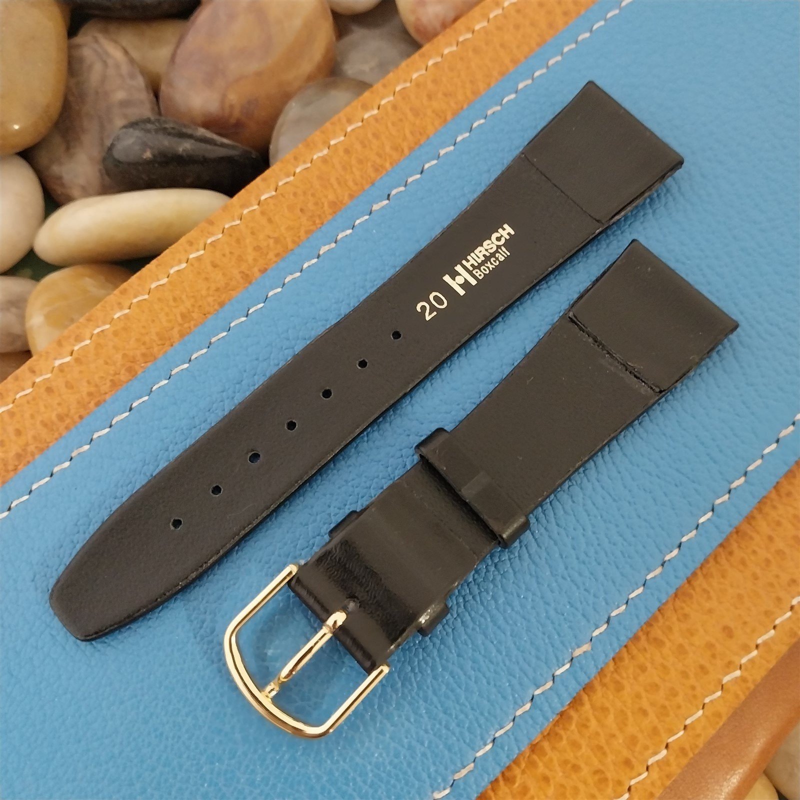 20mm Hirsch Black Box Calf Leather Tapered 20/16 Unused NOS Vintage Watch Band