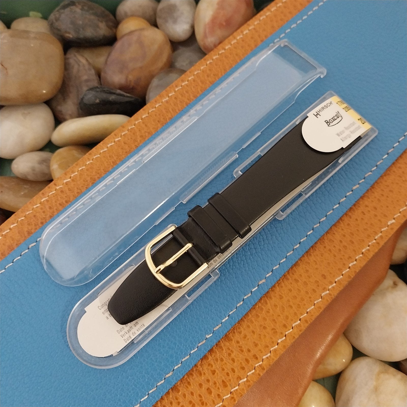 20mm Hirsch Black Box Calf Leather Tapered 20/16 Unused NOS Vintage Watch Band