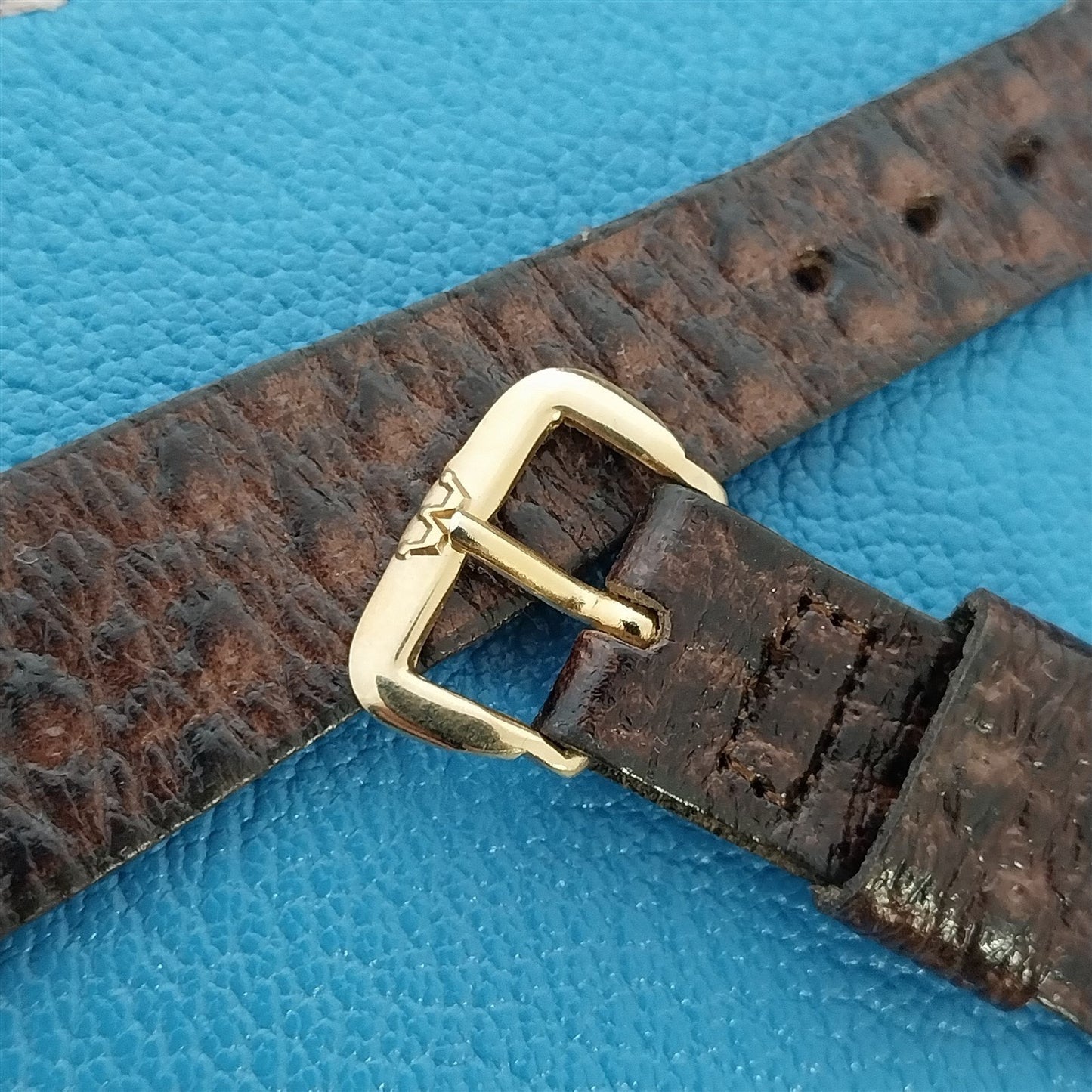 Vintage 18mm Wyler Unused 1960s Brown Leather Watch Band & Logo Buckle