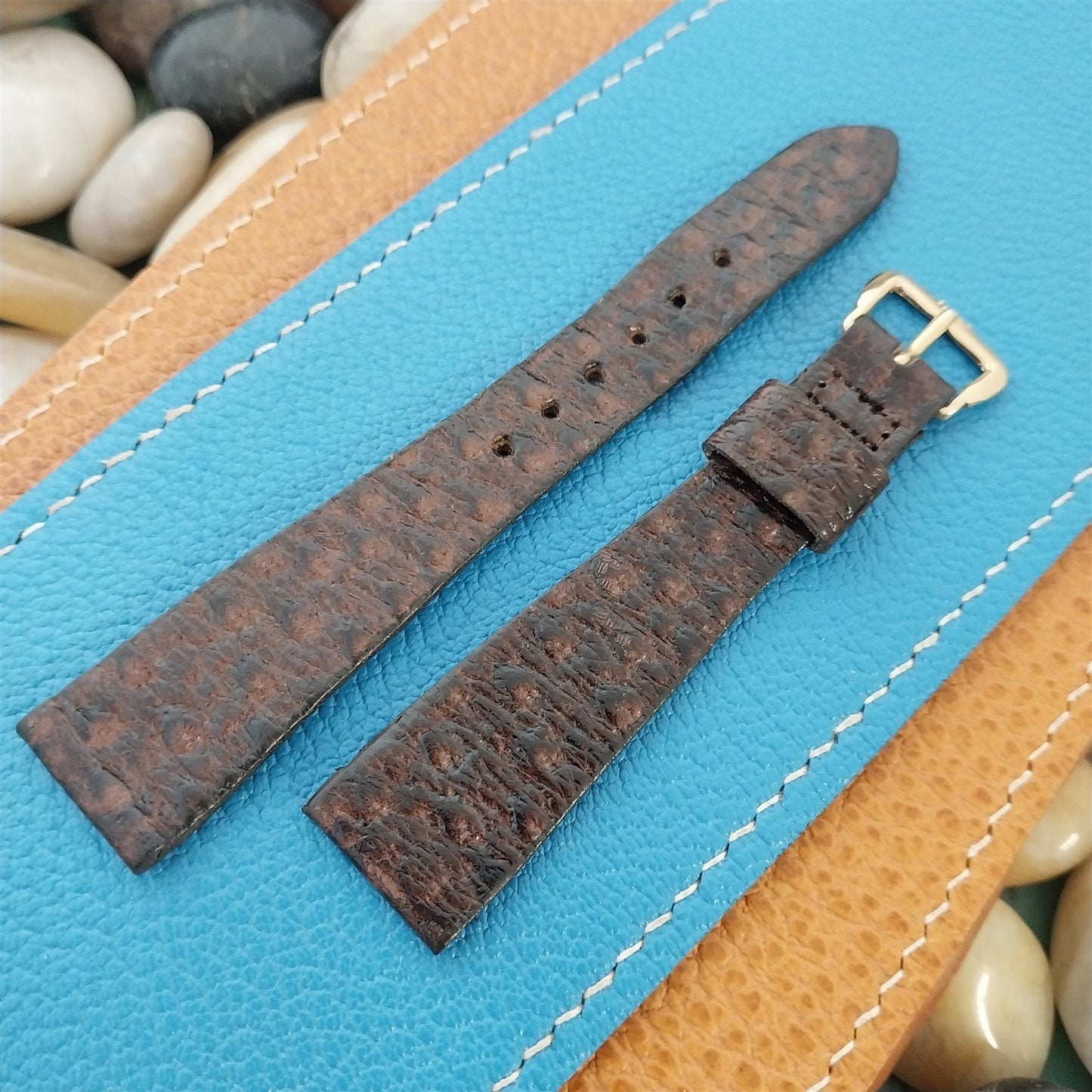 Vintage 18mm Wyler Unused 1960s Brown Leather Watch Band & Logo Buckle