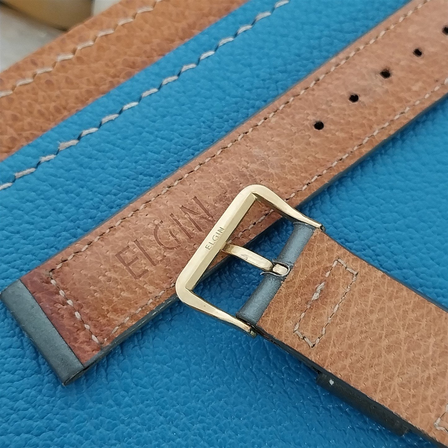 Vintage 5/8" Elgin Unused 1950s Pearl Gray Leather Watch Band & Logo Buckle