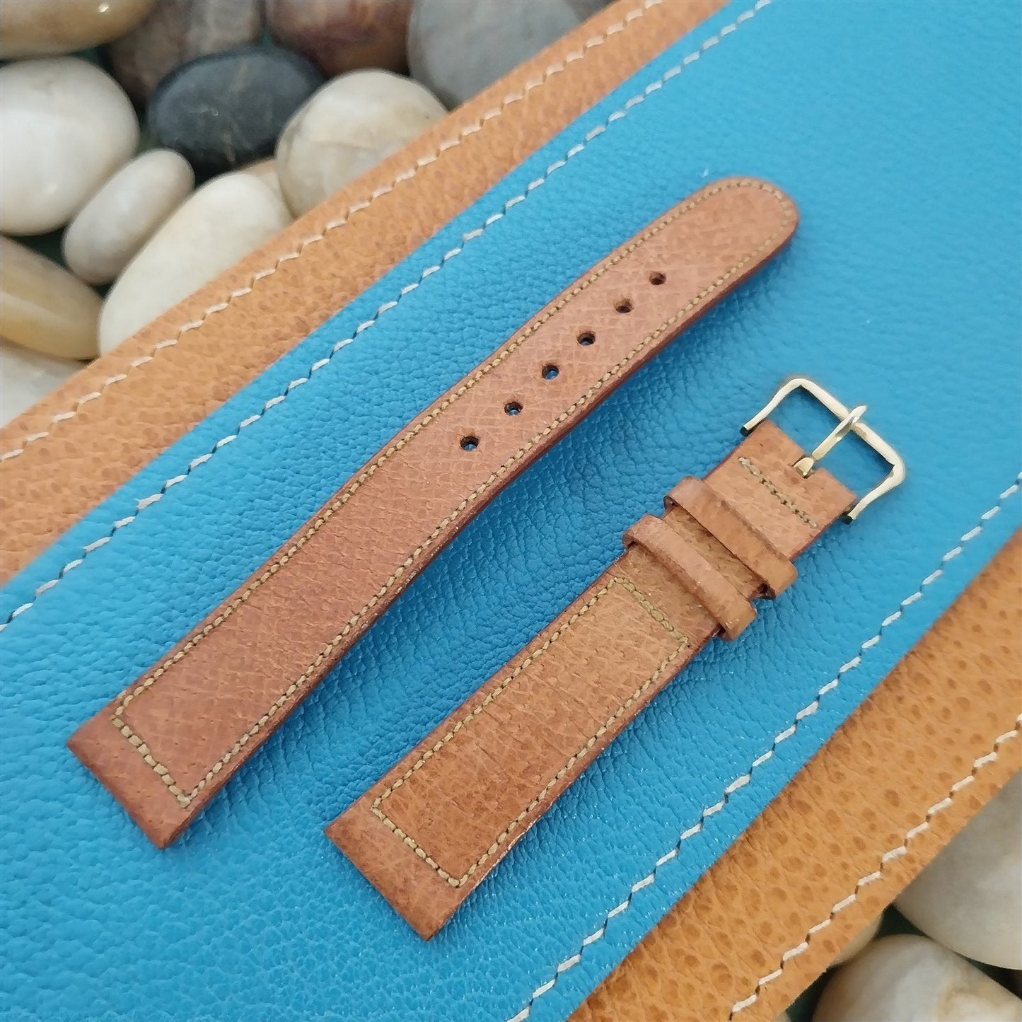 5/8" Gruen Pigskin Unused nos Vintage Watch Band & Gold-Filled Logo Buckle