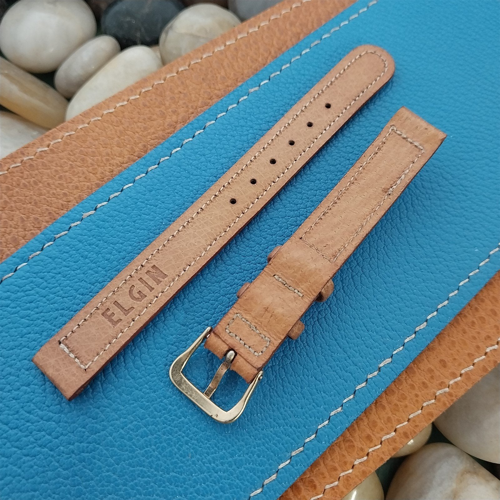 Vintage 1940s-1950s 1/2" Elgin Pigskin Unused nos Watch Band & Gold-Tone Buckle
