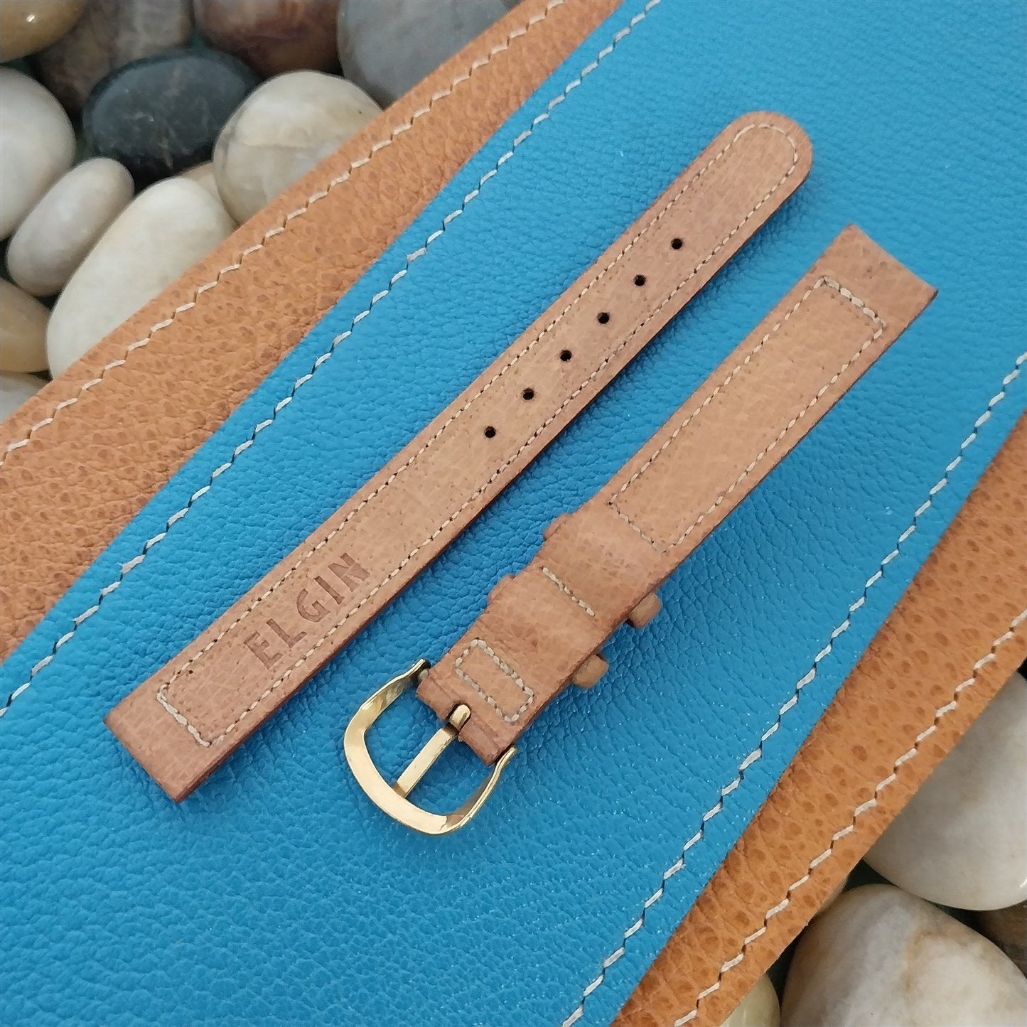 Vintage 1940s-1950s 1/2" Elgin Pigskin Unused nos Watch Band & Gold-Tone Buckle