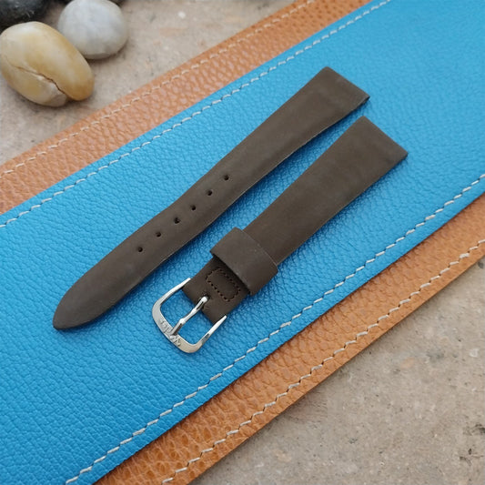 18mm Wyler Brown Corfam nos 1960s Vintage Watch Band & Gold-Tone Logo Buckle