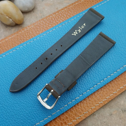 18mm Wyler Brown Corfam nos 1960s Vintage Watch Band & Gold-Tone Logo Buckle