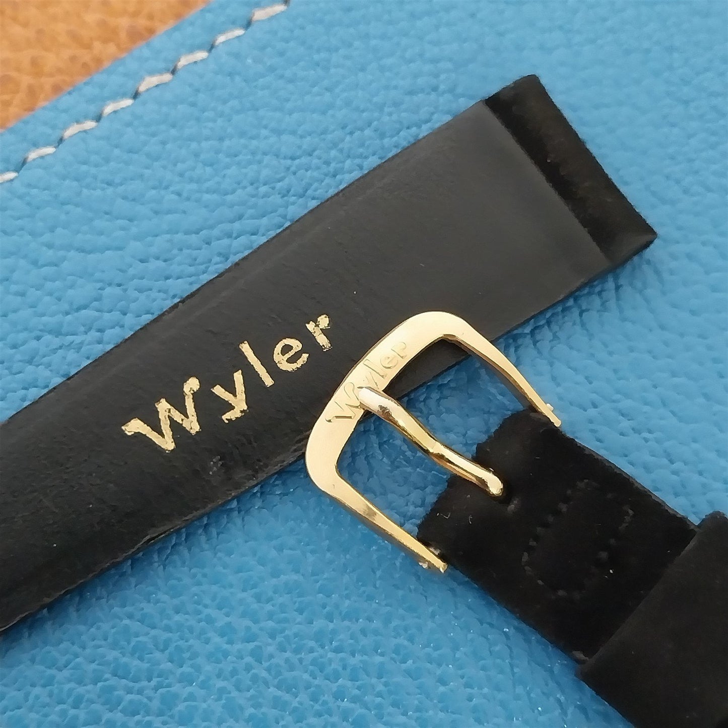 17mm Wyler Black Suede nos 1960s Vintage Watch Band & Gold-Tone Logo Buckle