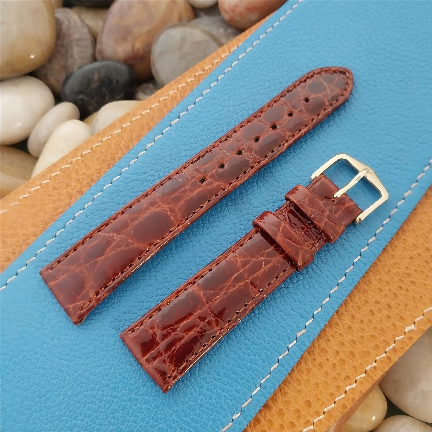 20mm Hirsch Brown Certified Croc Leather Unused Tapered 20/16 Watch Band