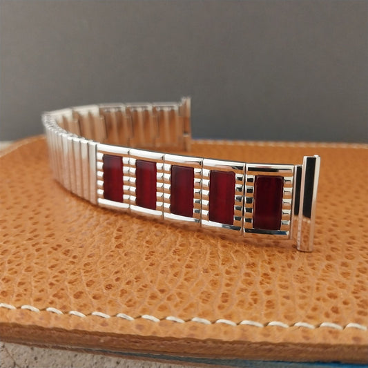 Vintage 19mm 16mm 1950s Speidel Inset White Gold Filled & Red Glass Watch Band