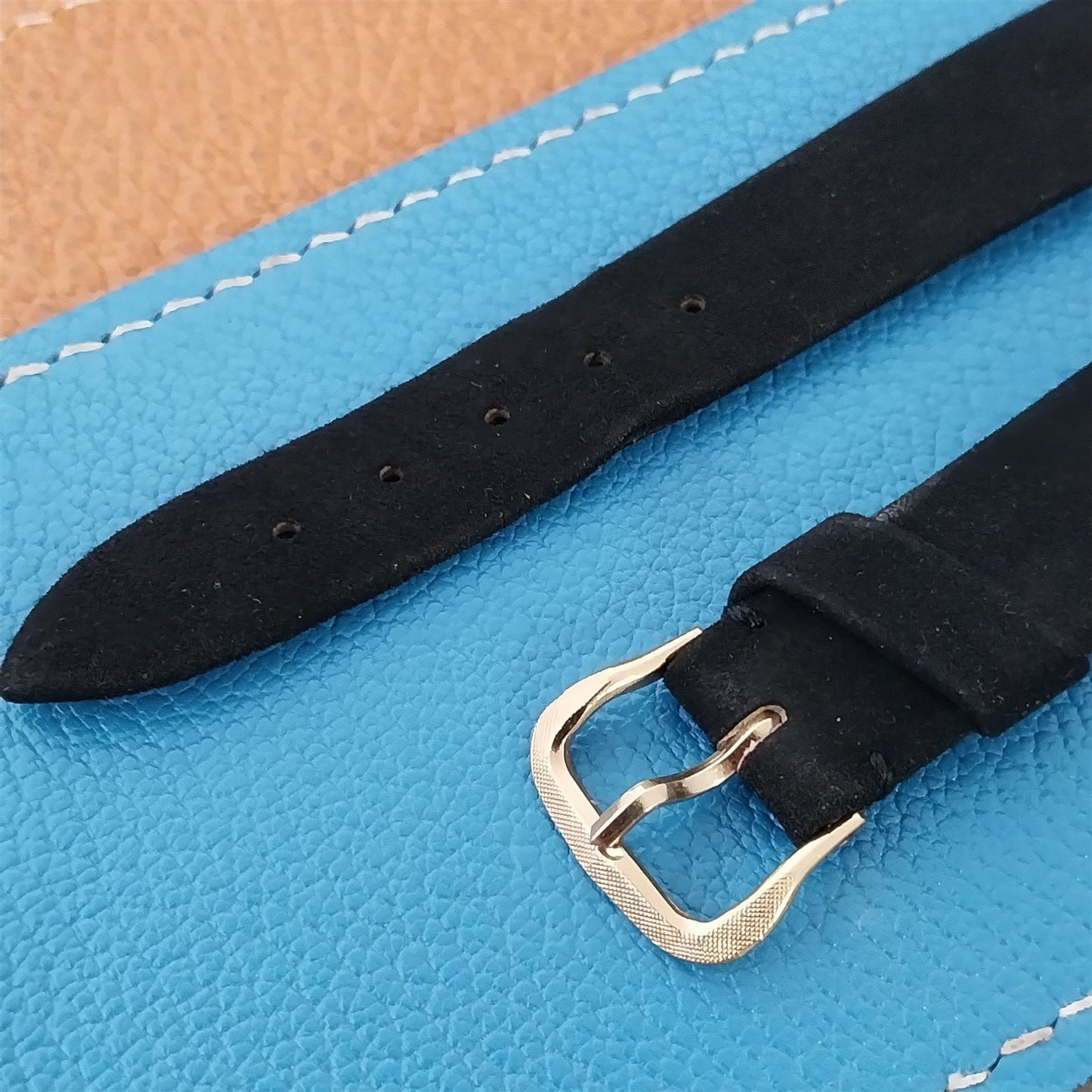 Vintage 17.4mm Gubelin Black Suede nos Unused Classic 1960s Watch Band