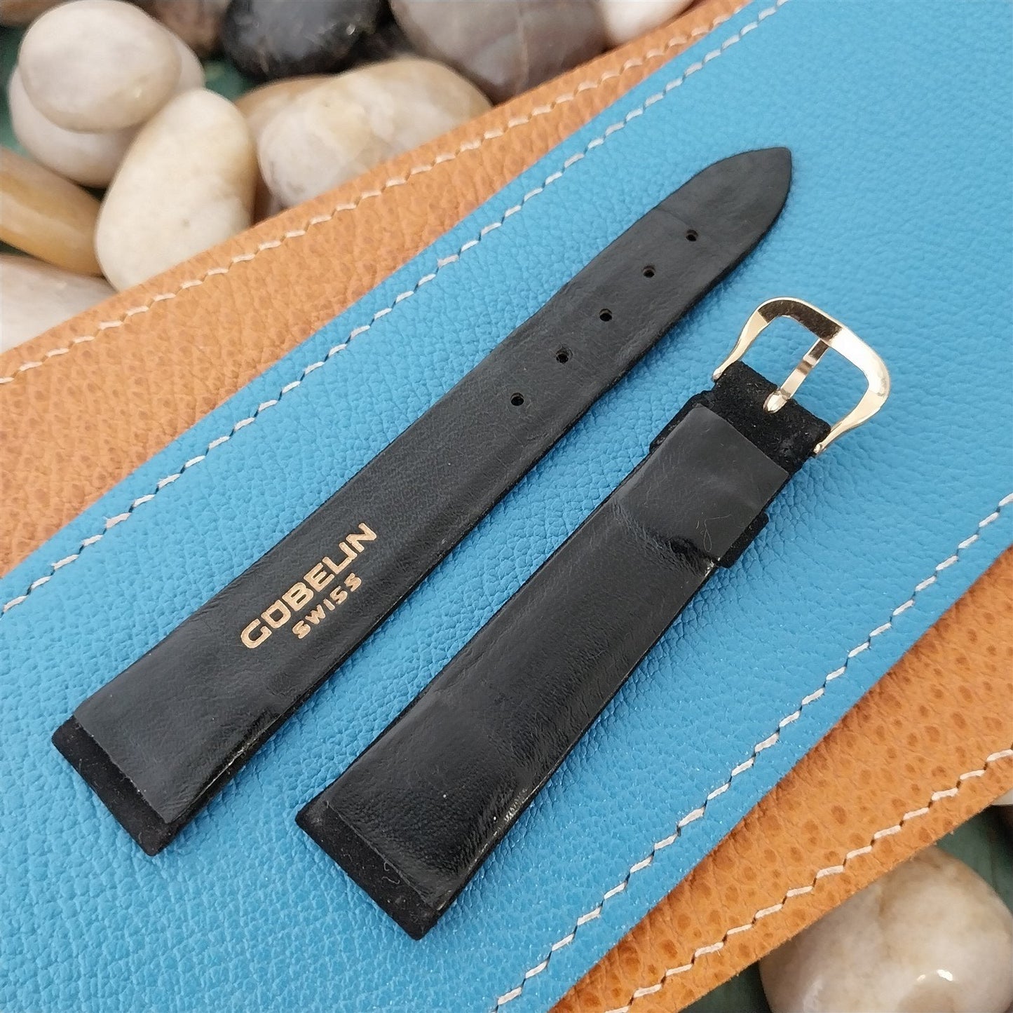 Vintage 17.4mm Gubelin Black Suede nos Unused Classic 1960s Watch Band