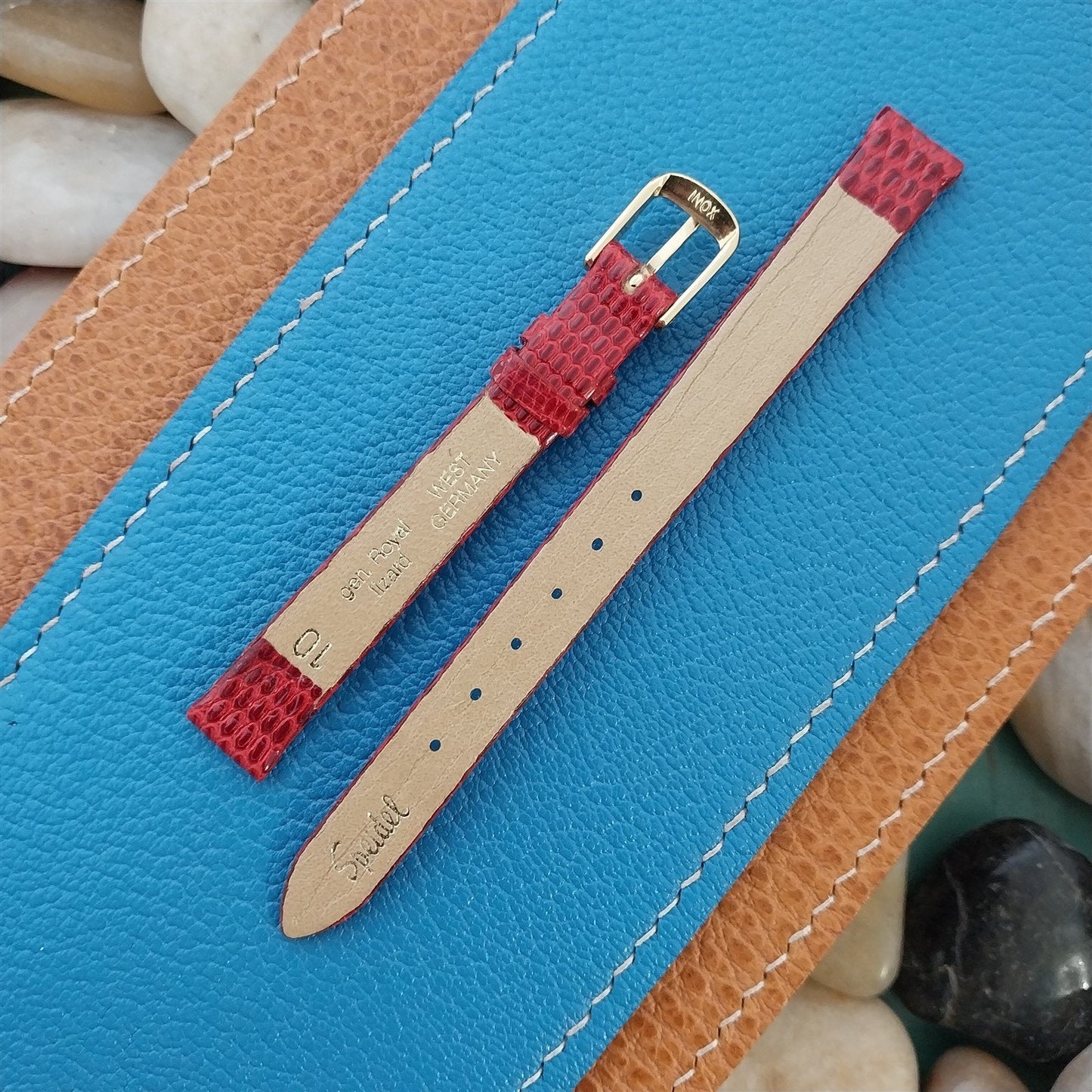 Vintage 10mm Ladies Speidel Red Royal Lizard Unused Classic Two-Piece Watch Band