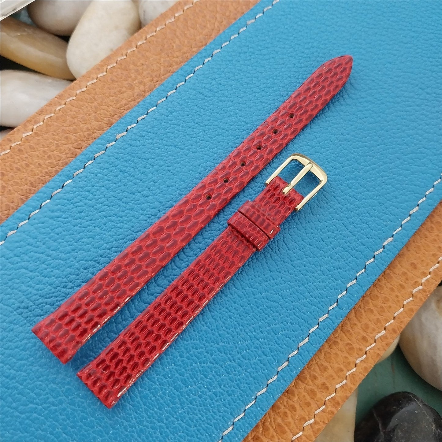 Vintage 10mm Ladies Speidel Red Royal Lizard Unused Classic Two-Piece Watch Band