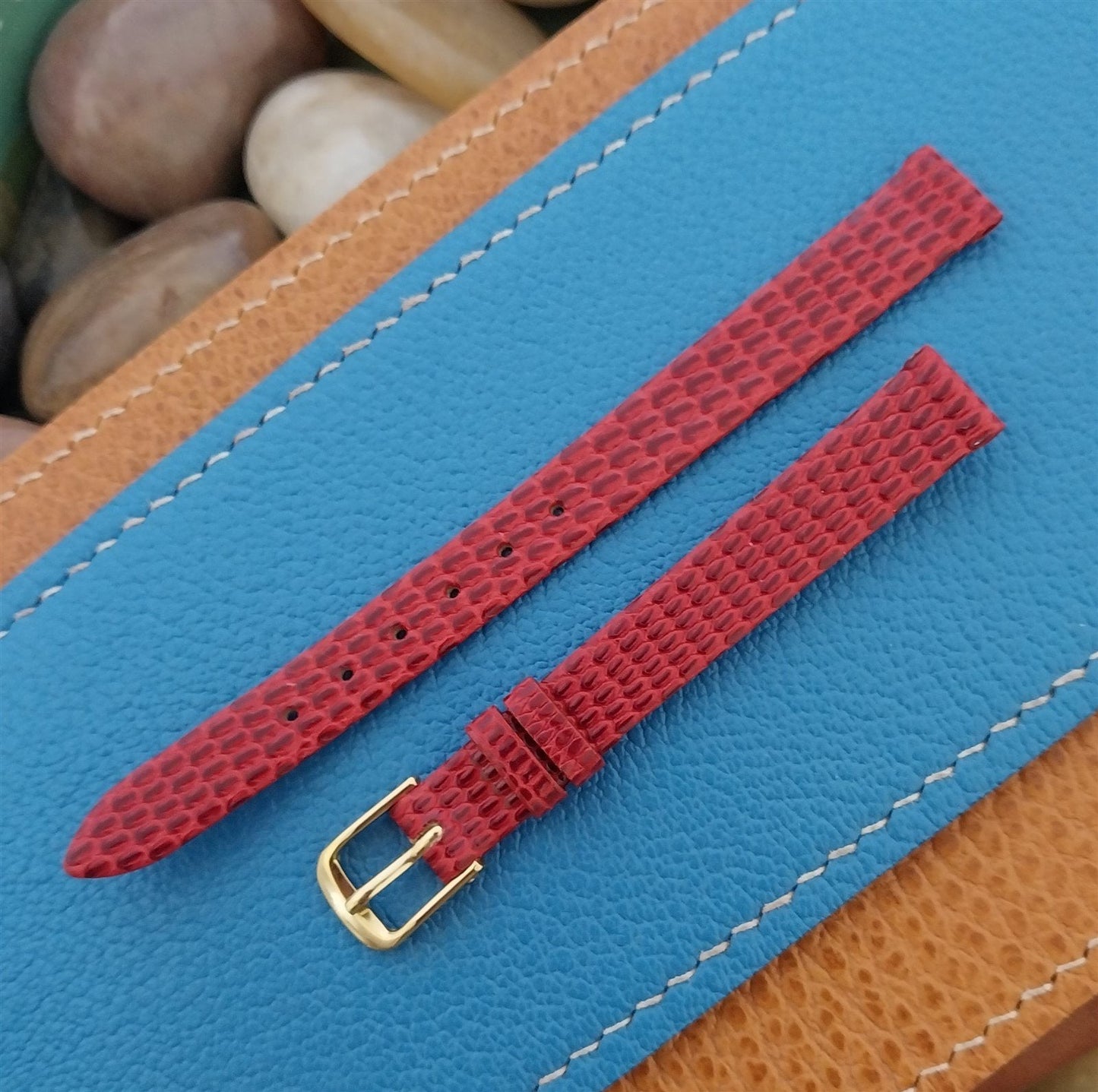 Vintage 10mm Ladies Speidel Red Royal Lizard Unused Classic Two-Piece Watch Band