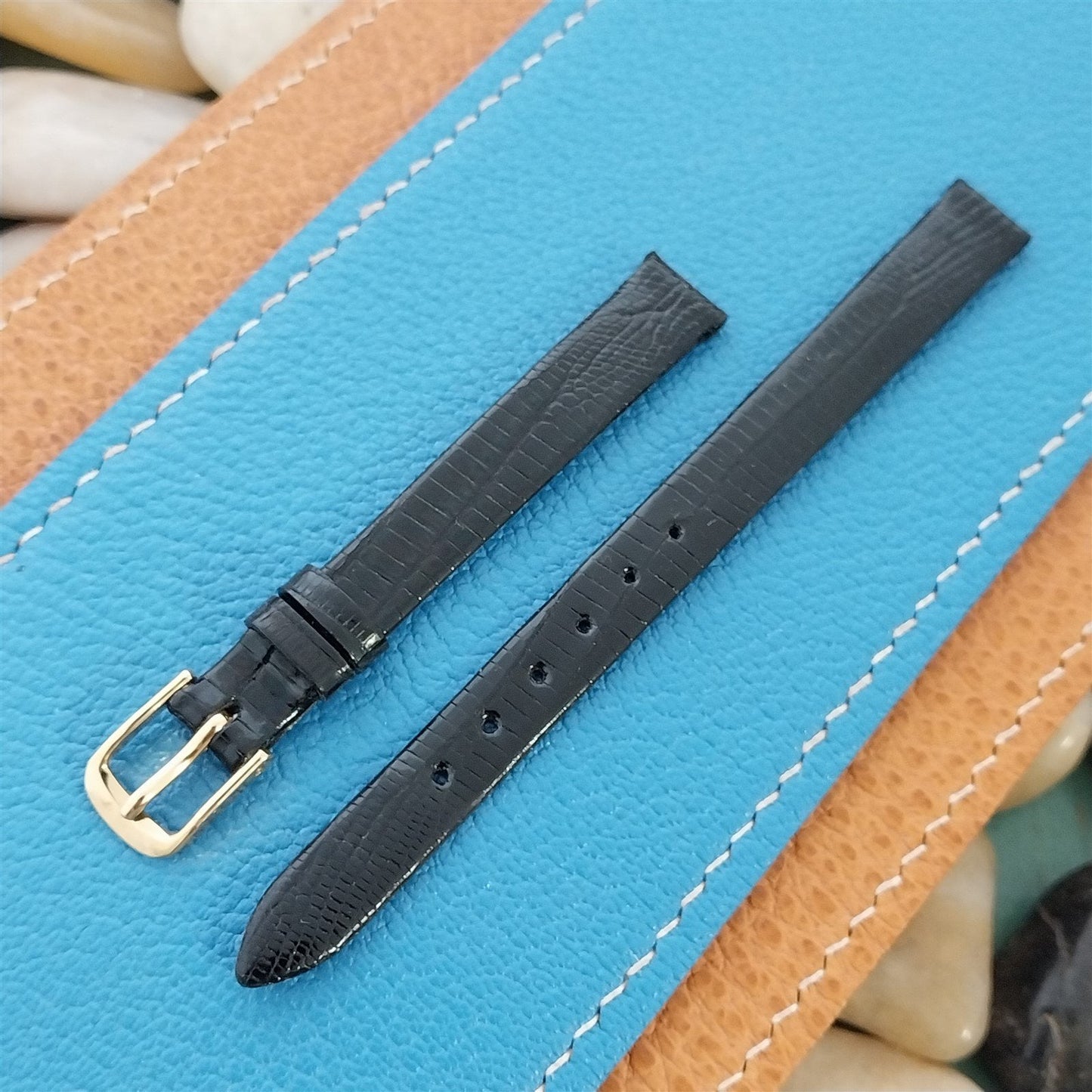 Vintage 10mm Ladies Speidel Black Lizard Unused Classic Two-Piece Watch Band