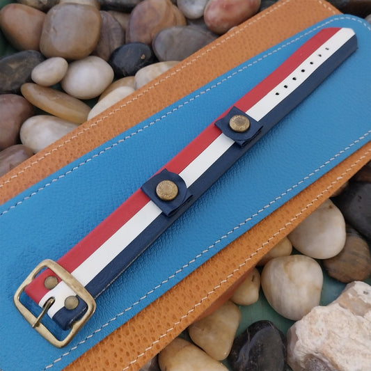 18mm USA 1960s-1970s Patriotic Red White & Blue Naugahyde Novelty Watch Band