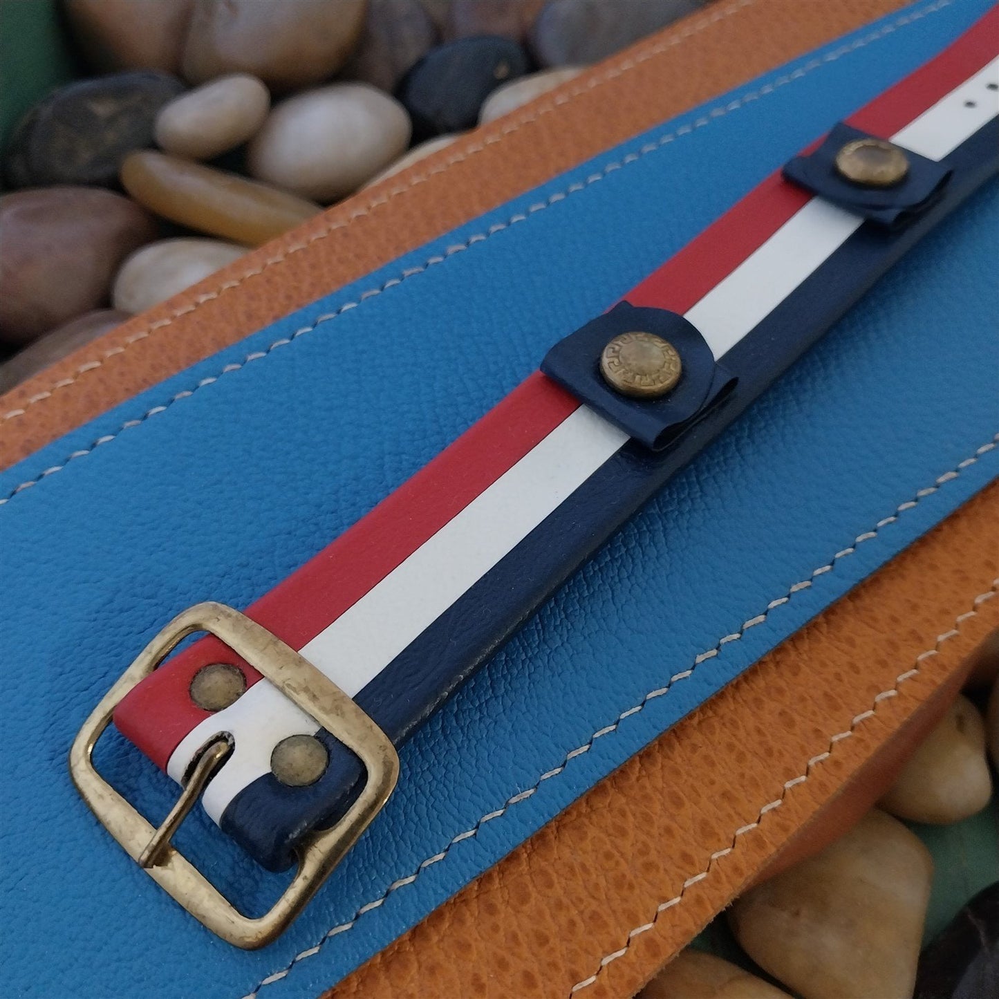 18mm USA 1960s-1970s Patriotic Red White & Blue Naugahyde Novelty Watch Band