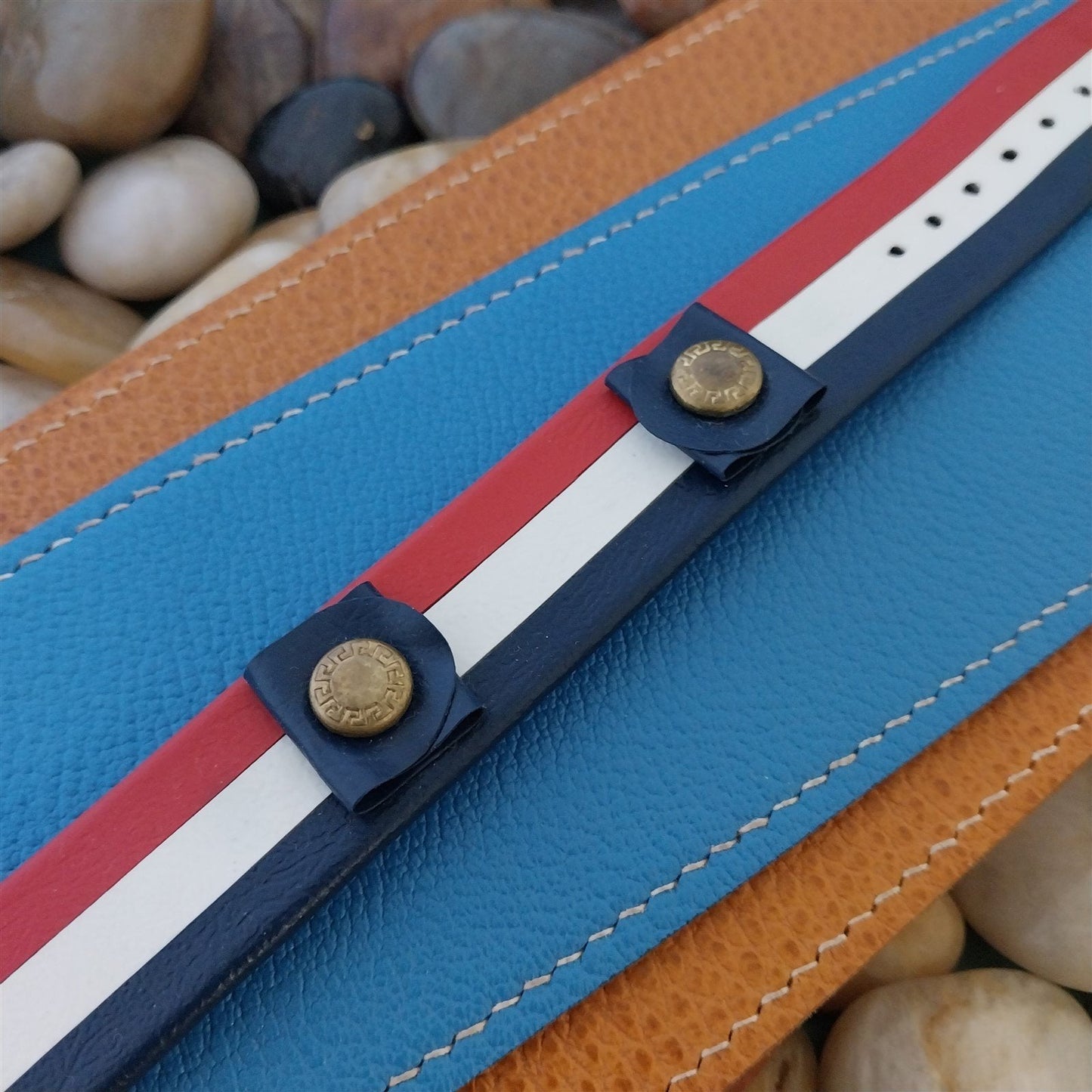 18mm USA 1960s-1970s Patriotic Red White & Blue Naugahyde Novelty Watch Band