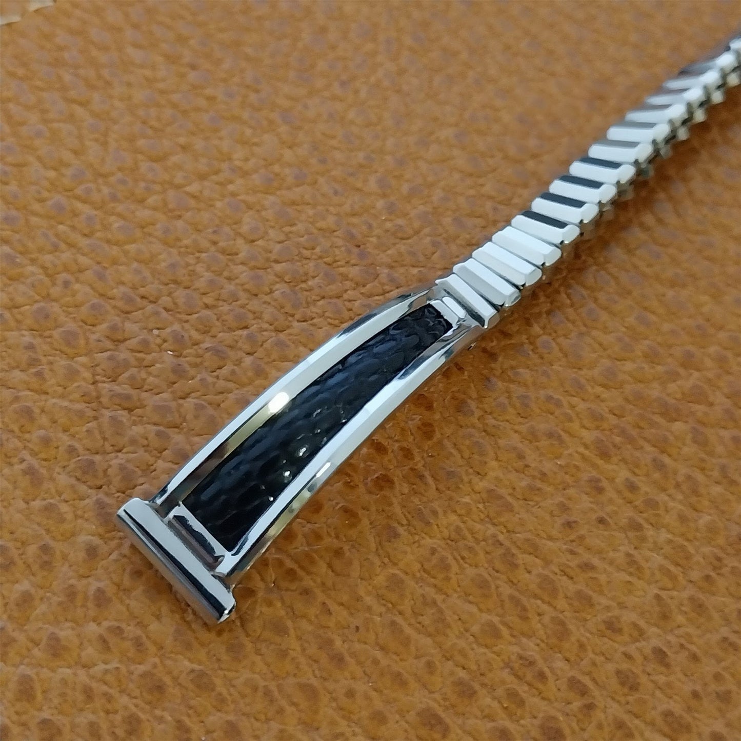 Vintage 11mm 1950s-1960s JB Champion White Gold-Filled & Black Lizard Watch Band