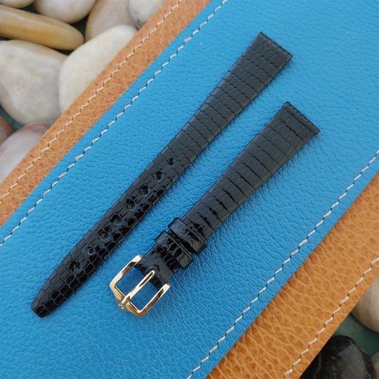 13mm Hirsch Black Genuine Lizard Leather Tapered Unused nos Vintage Watch Band