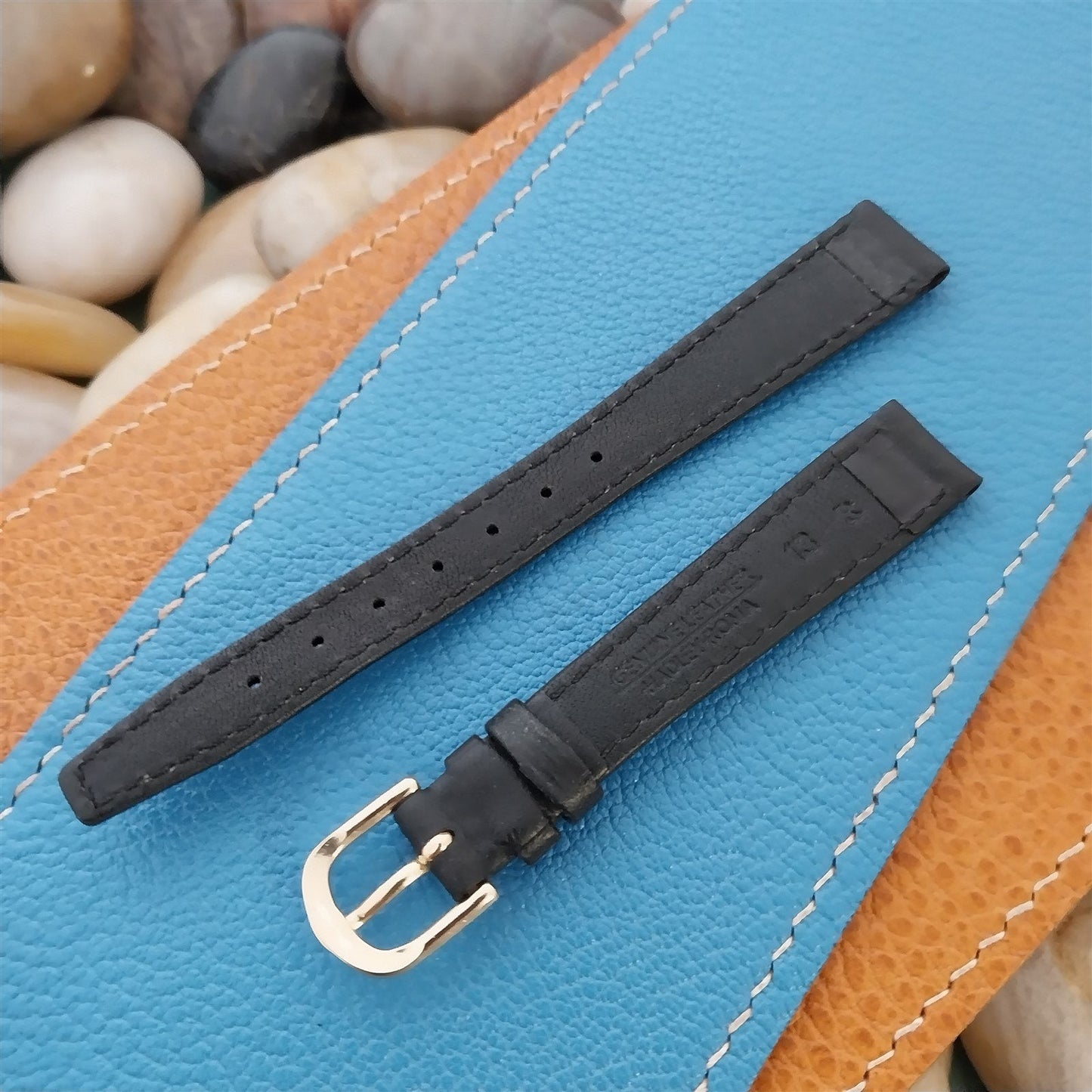 13mm Hadley Roma Black Leather Unused nos Vintage Watch Band