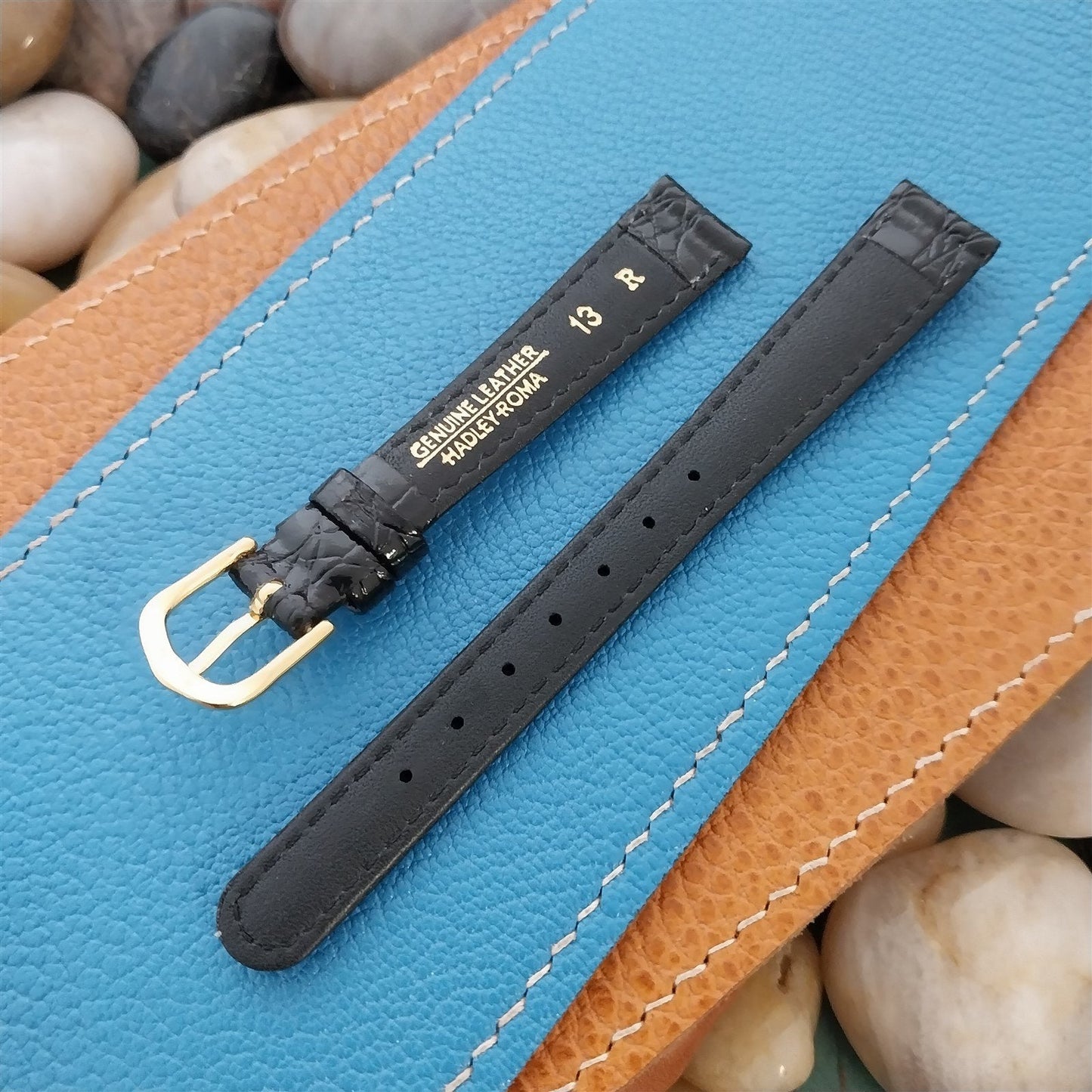 13mm Hadley Roma Black Croc-Grain Leather Ladies nos Unused Vintage Watch Band