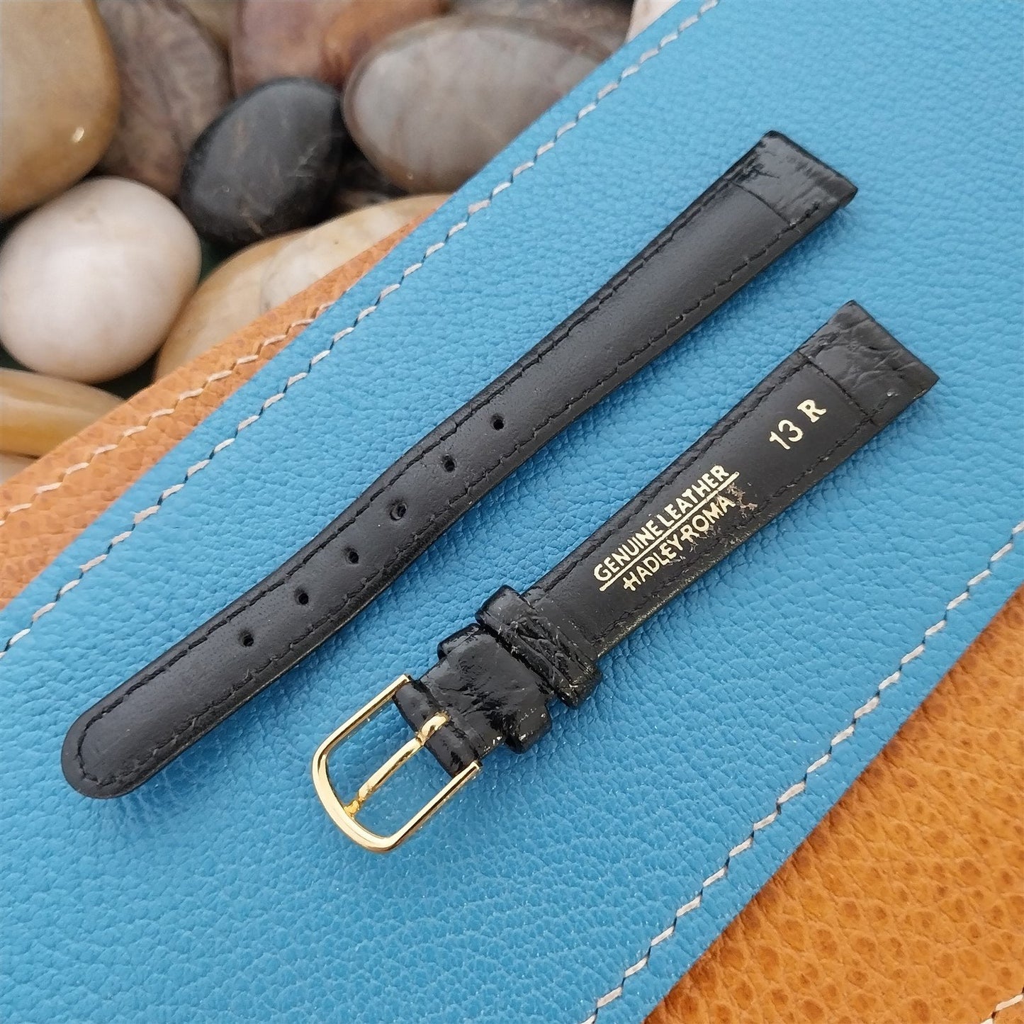 13mm Hadley Roma Black Croc-Grain Leather Ladies nos Unused Vintage Watch Band